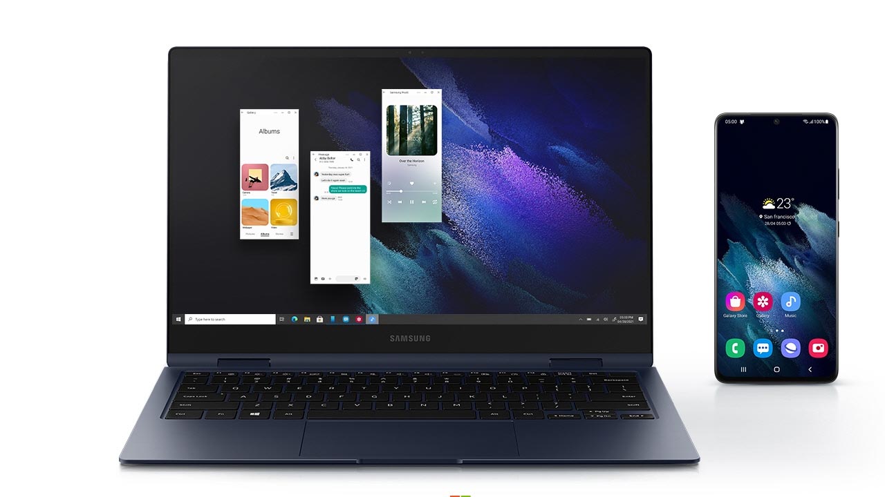 Você também pode abrir apps do celular no Galaxy book Pro 360