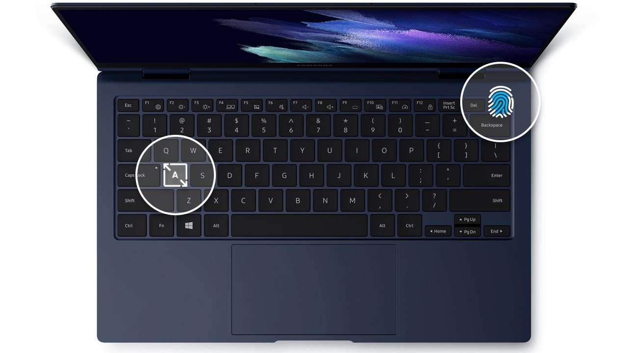 O teclado do Galaxy Book Pro 360 possui teclas curvas e mais largas